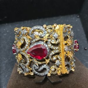 Ruby real silver/ Chandi  yellow gold Bracelet with stone
